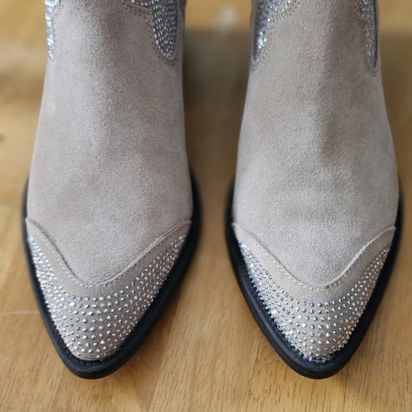 New Poelman Cappuccino Suede Western Rhinestone Boots - Picture 6 of 12